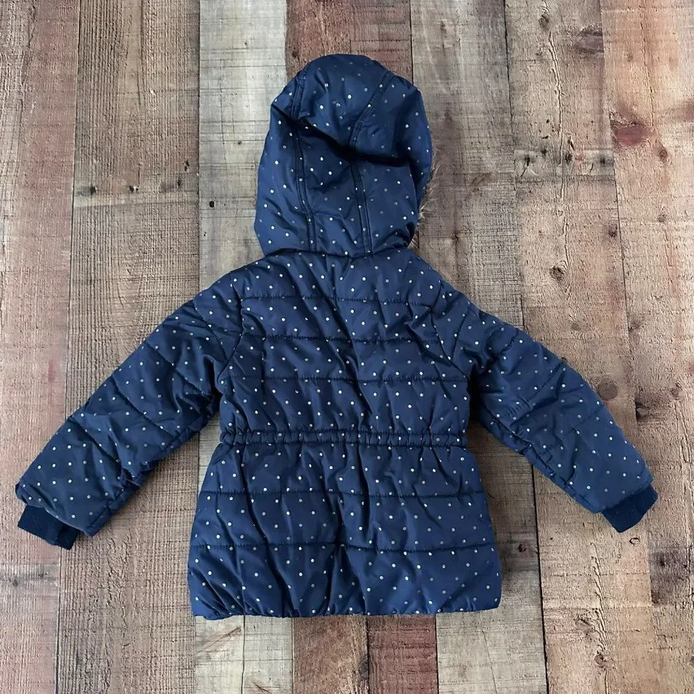Carter's Navy blue and gold warm coat with faux fur eskimo hood 3T